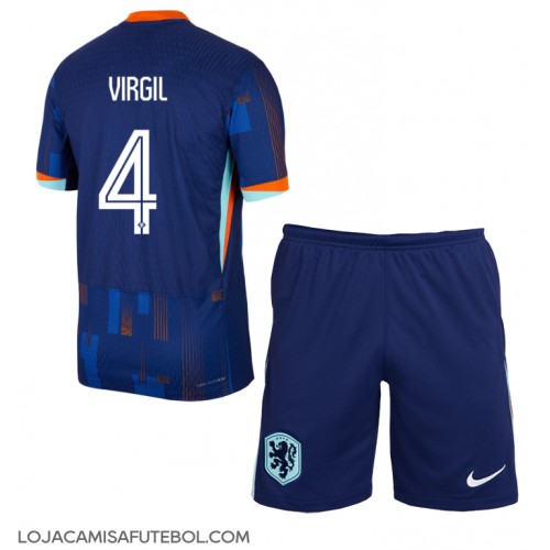 Camisa de Futebol Holanda Virgil van Dijk #4 Equipamento Secundário Infantil Europeu 2024 Manga Curta (+ Calças curtas)